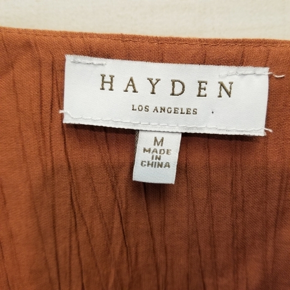 {M} Hayden Exaggerated Open Ruffled Dolman Sleeve Dress in Brick - Picture 9 of 10